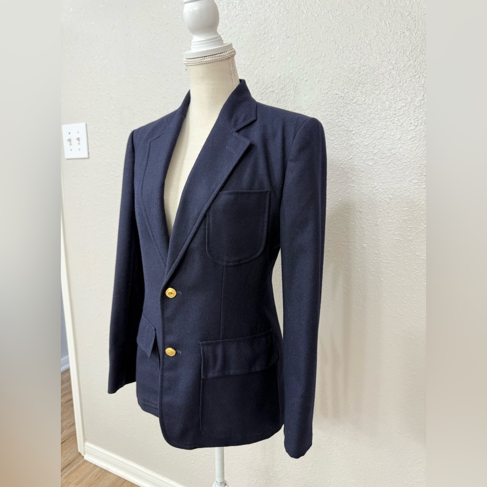 Vintage 90s Ralph Lauren Navy Wool Blazer Gold Crest Buttons Made in USA Size S - Picture 4 of 15